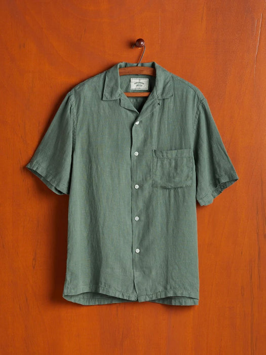 Portuguese Flannel Linen Camp Shirt in Dry Green