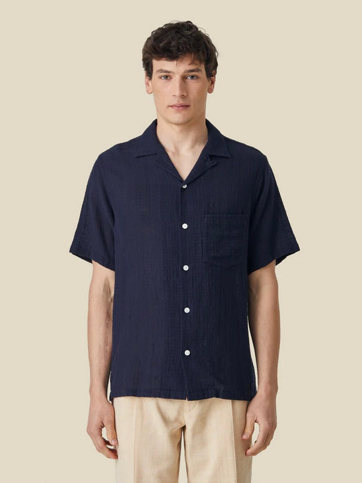 Portuguese Flannel Grain Cotton Shirt in Navy