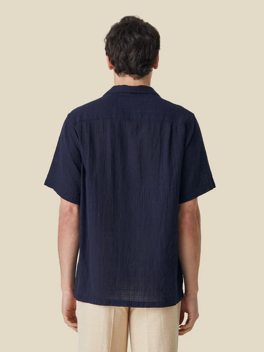 Portuguese Flannel Grain Cotton Shirt in Navy
