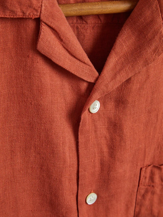 Portuguese Flannel Linen Camp Shirt in Terracotta