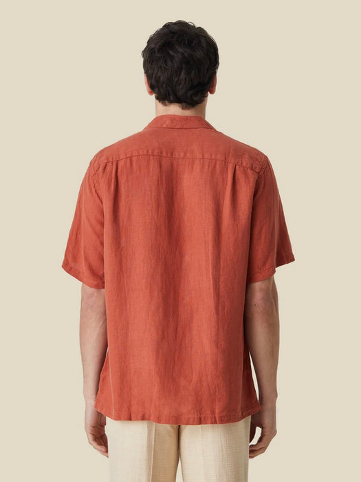 Portuguese Flannel Linen Camp Shirt in Terracotta