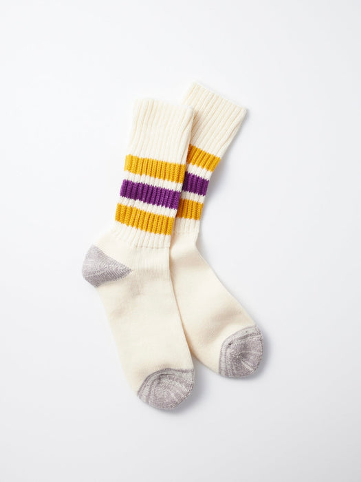 Rototo Old School Ribbed Socks in Yellow & Purple