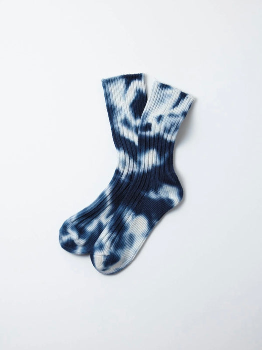 Rototo Chunky Rib Tie-Dye Socks in Navy/Blue