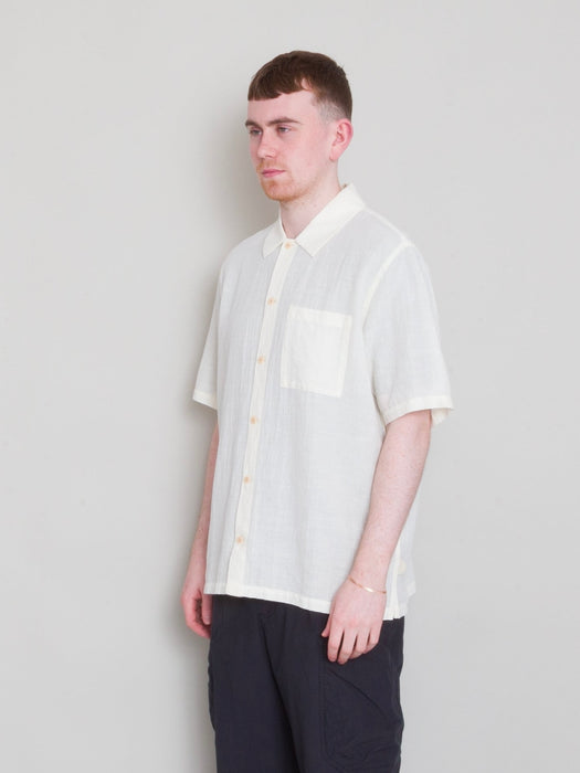 Folk Gabe Shirt in Ecru Linen Grid