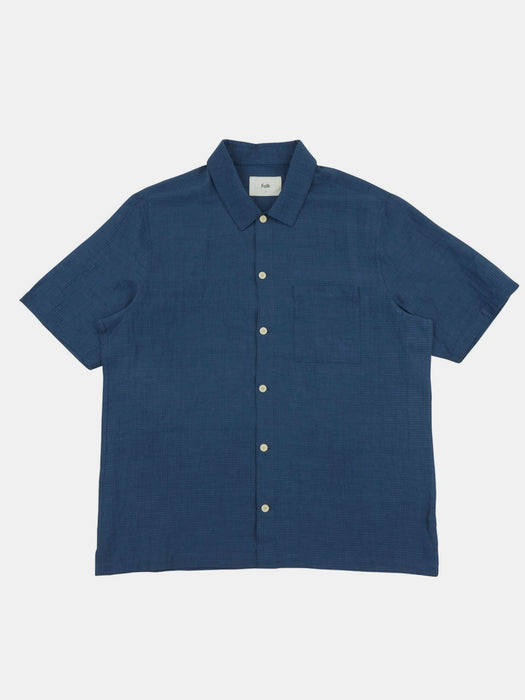 Folk Gabe Shirt in Ash Navy Linen Grid