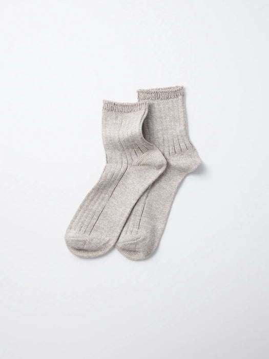 Rototo Linen Cotton Ribbed Socks in Greige