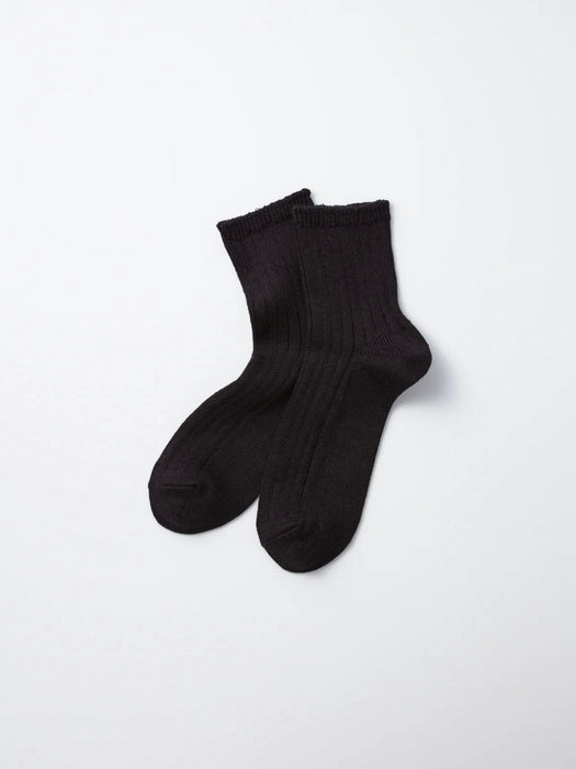 Rototo Linen Cotton Ribbed Socks in Black
