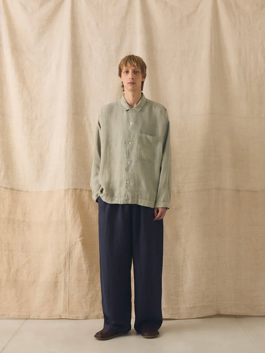 Toast Men Garment Dyed Drawstring Linen Trousers in Blueberry