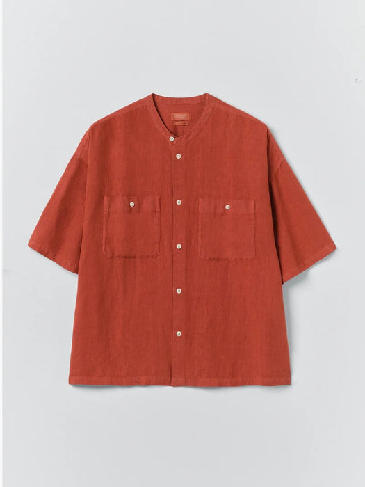 Toast Men Grandad Collar Linen Shirt in Sun-dried Tomato