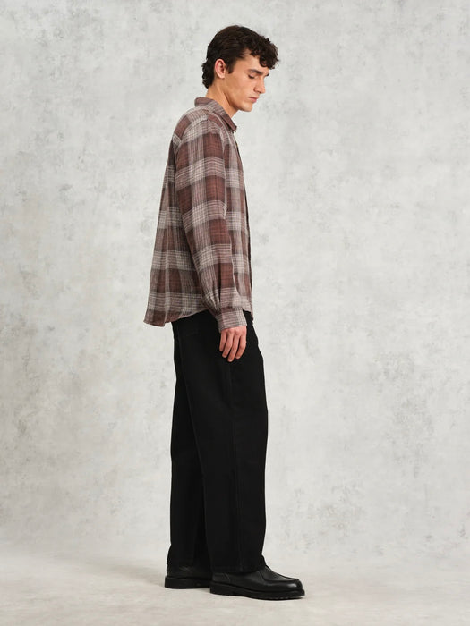 Wax Jaunt LS Shirt in Brown Linen Check