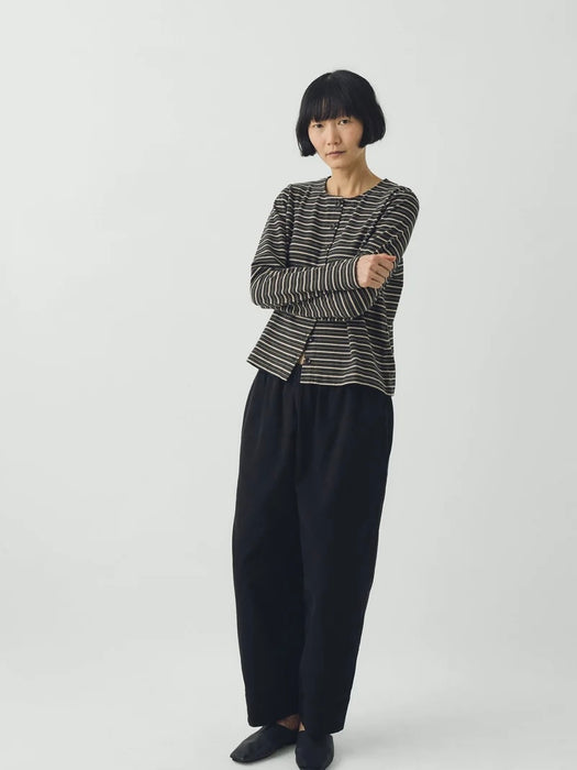Toast Women Button Through Tee in Charcoal Multi Stripe