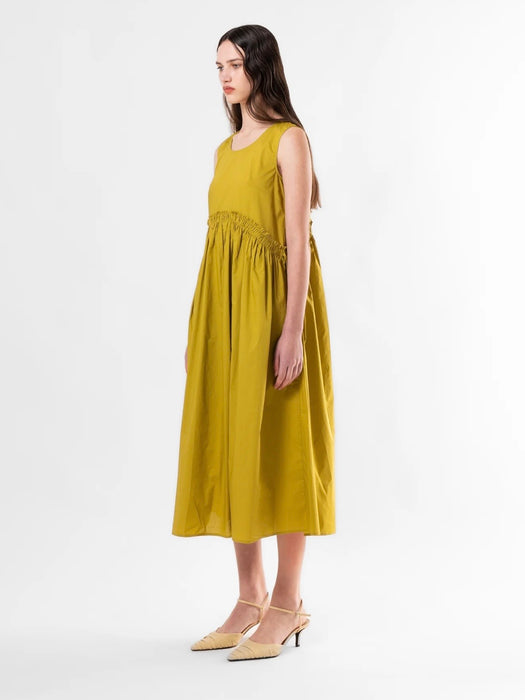 Emin & Paul Shirred Waist Sleeveless Dress in Olive