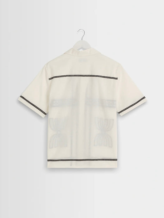 Wax Didcot Border Applique Shirt in Ecru / Black