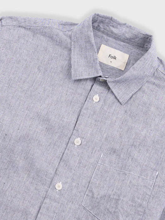 Folk Men Relaxed Fit Shirt in Black Microstripe Linen