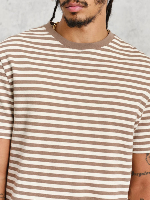 Wax Dean T-shirt in Walnut / Ecru Jolt Stripe