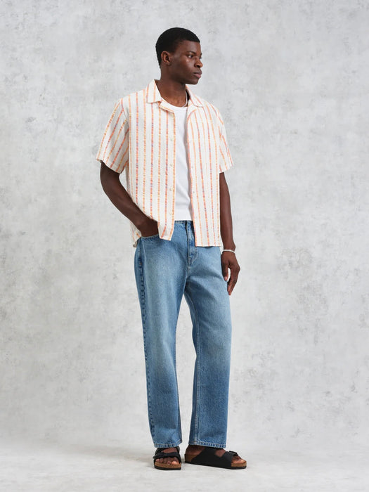 Wax Didcot SS Shirt in Ecru/Orange Multi-loom Stripe