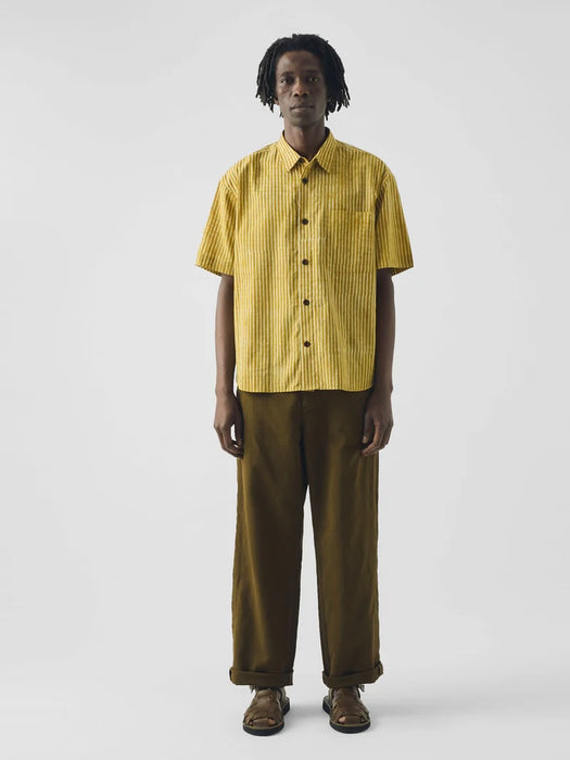 Toast Men Dabu Print Stripe Shirt in Turmeric