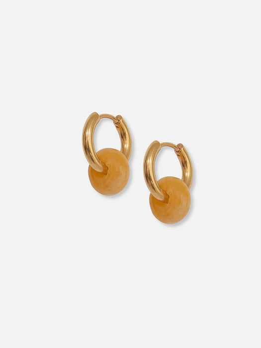 A Weathered Penny Agate Hoops in Yellow Jade / Gold