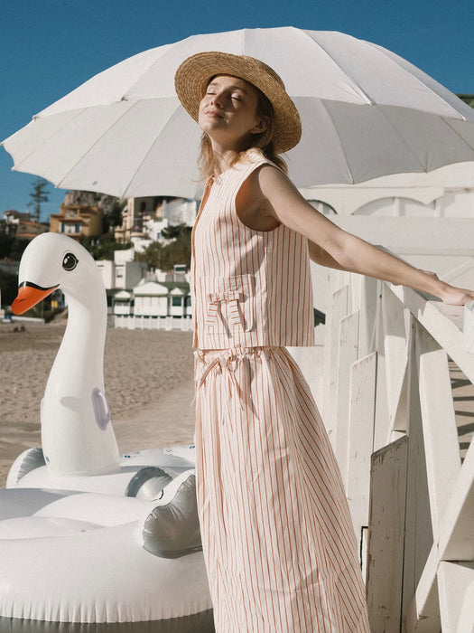 The Tiny Big Sister Thin Stripes Bow Skirt in Off-White