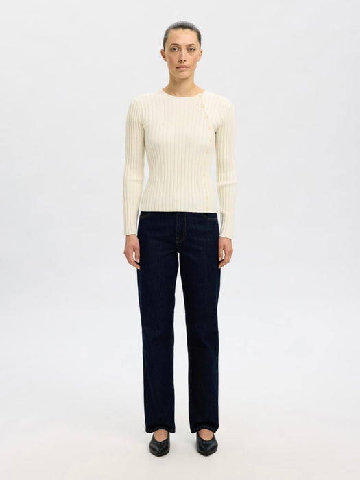 Selected Femme Helen LS Button Top in Birch