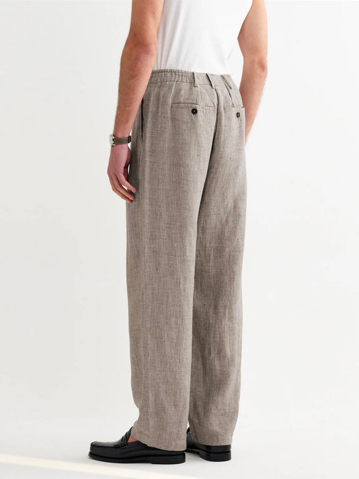Wax Malham Linen Trousers in Natural Brown Stripe