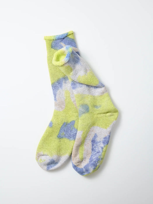 Rototo Tie-Dye Pile Socks in Lime / Blue
