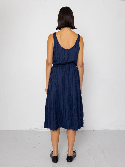 Folk Women Full Seam Skirt in Dark Navy Cutwork Stripe