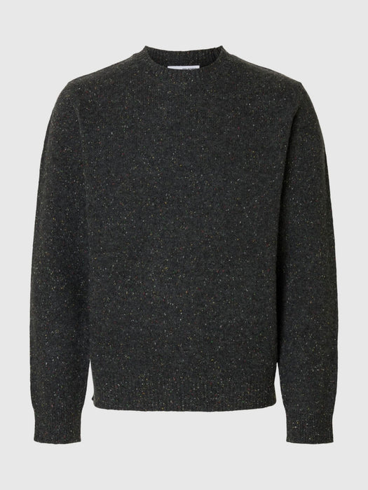 Selected Homme Neil Neps Crew Knit in Dark Grey Melange