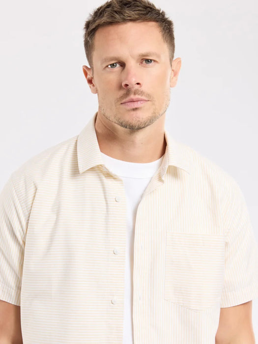 Armor Lux SS Straight Shirt in Yellow Stripes