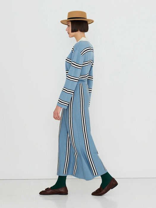 The Tiny Big Sister Stripes Knitted Polo in Blue