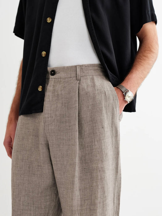 Wax Malham Linen Trousers in Natural Brown Stripe