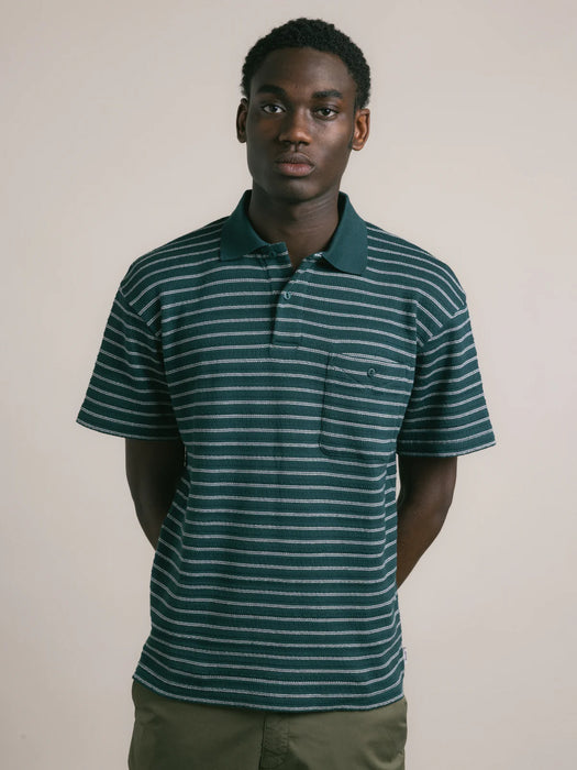 Kestin Dunn Polo in Green / Ecru Stripe