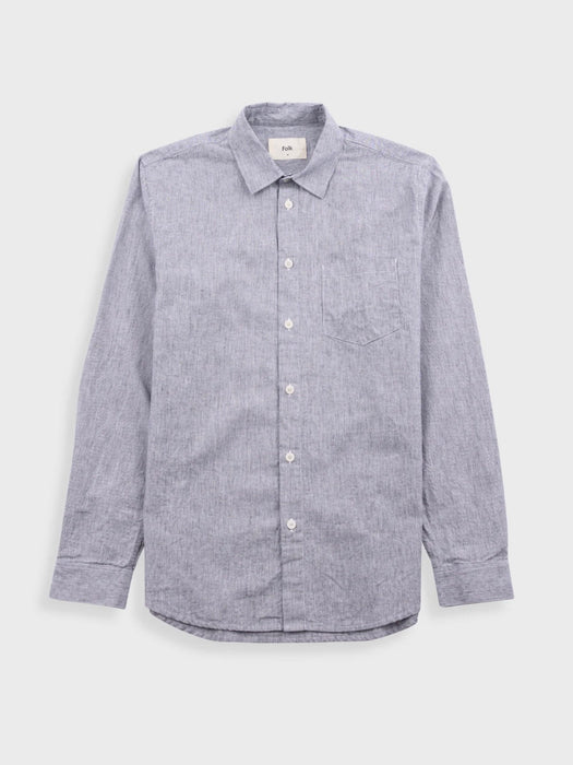 Folk Men Relaxed Fit Shirt in Black Microstripe Linen