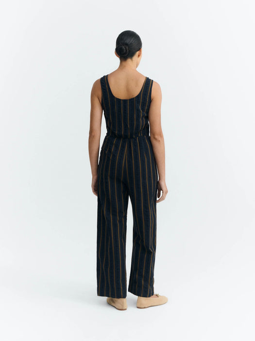 Thinking Mu Rafflesia Jumpsuit in Portbou Seersucker Stripes