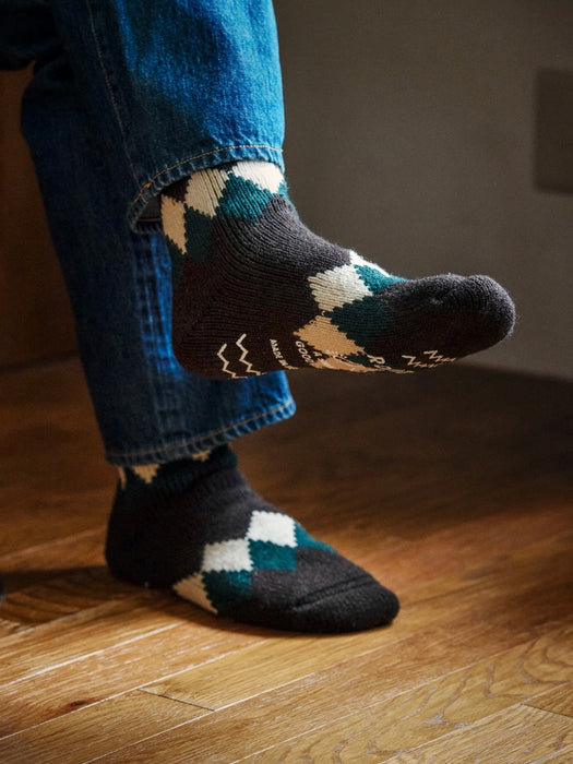 Rototo Diamond Comfy Room Sock in Green/Brown
