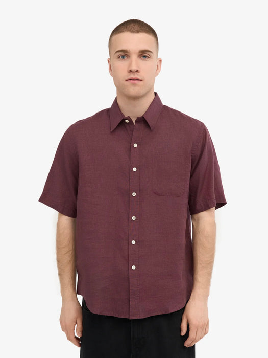 Colorful Standard Linen SS Shirt in Oxblood Red