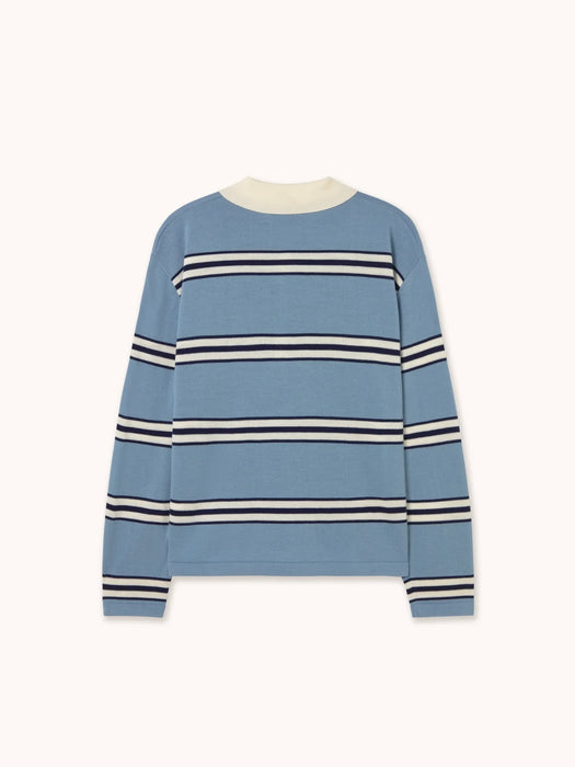 The Tiny Big Sister Stripes Knitted Polo in Blue