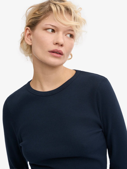 Colorful Standard Women's Rib Longsleeve Tee in Navy Blue