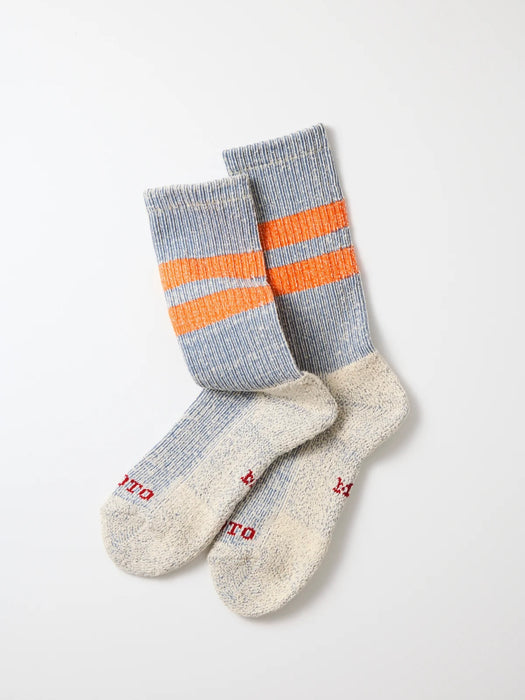 Rototo Pile Stripe Marl Socks in Blue / Orange