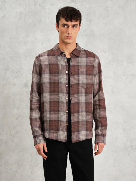 Wax Jaunt LS Shirt in Brown Linen Check