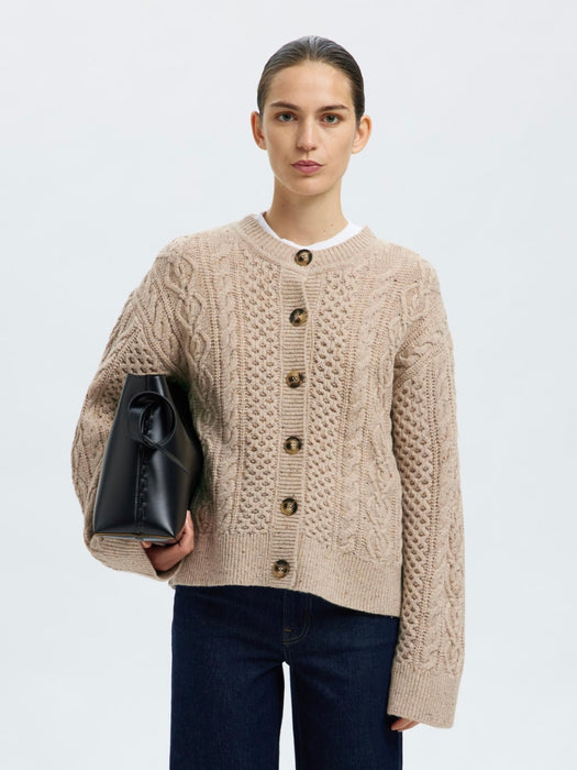 Selected Femme LS Knit Cardigan in Medium Grey Melange