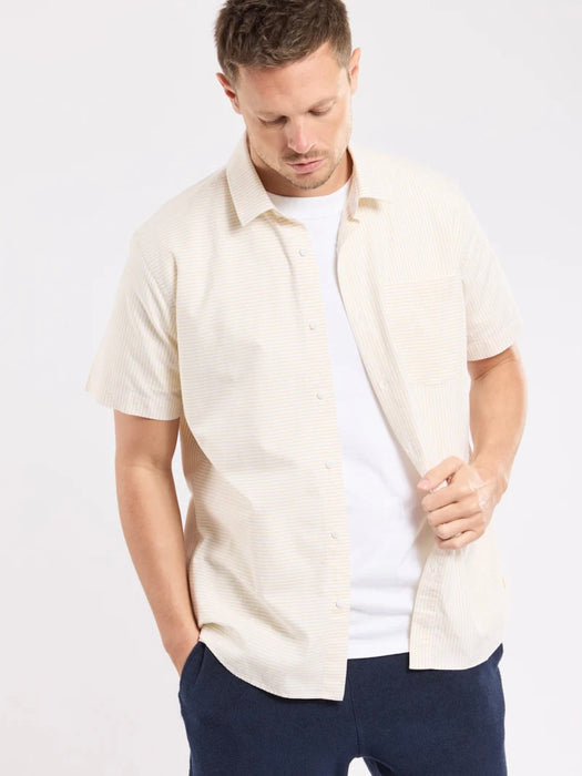 Armor Lux SS Straight Shirt in Yellow Stripes