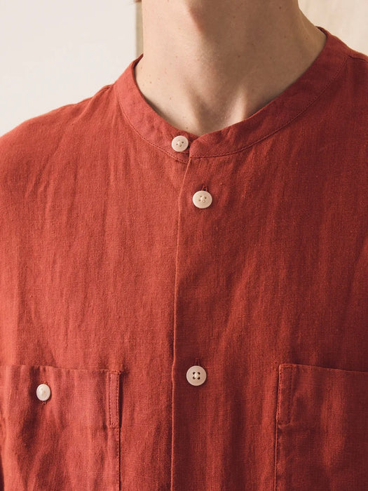 Toast Men Grandad Collar Linen Shirt in Sun-dried Tomato