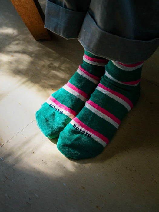Rototo Rugby Stripe Socks in Green