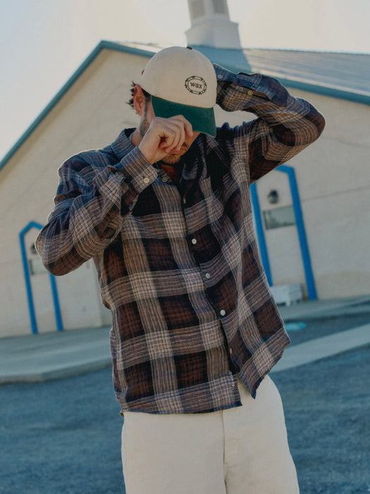 Wax Jaunt LS Shirt in Brown Linen Check