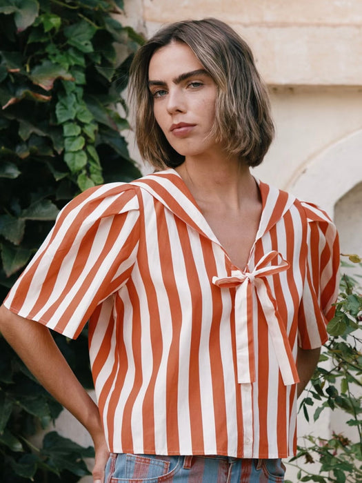 The Tiny Big Sister Striped Sailor Blouse in Summer Red