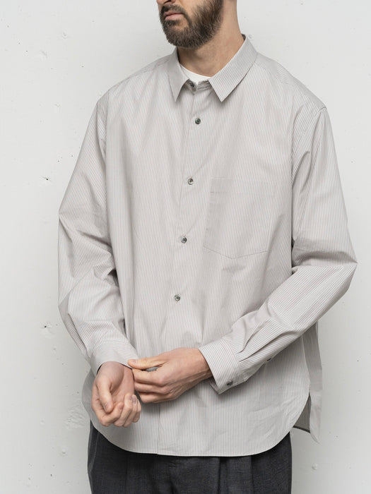 Still By Hand Regular Collar Shirt in Grey Stripe