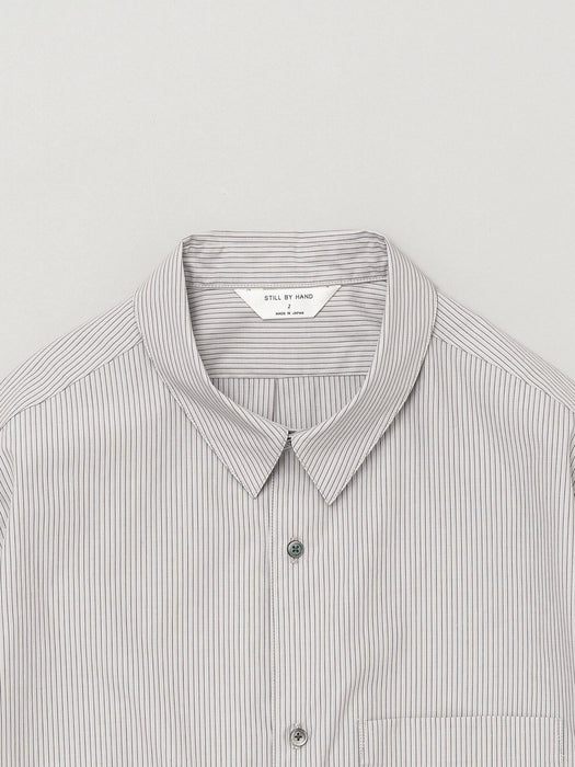 Still By Hand Regular Collar Shirt in Grey Stripe