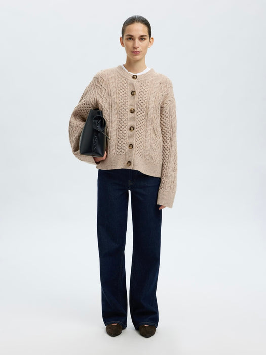 Selected Femme LS Knit Cardigan in Medium Grey Melange
