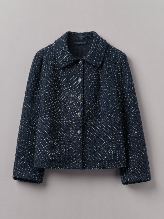 Toast Kantha Jacket in Hand Embroidered Indigo